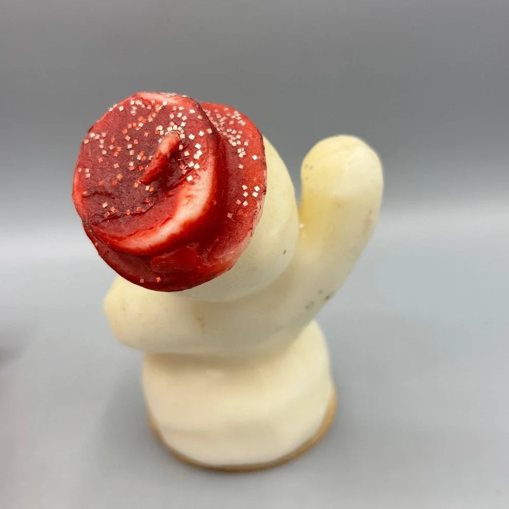 Vintage Gurley Candle Co Snowman Christmas Candle Red Glitter‎ Hat Waving Broom
